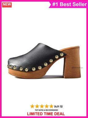Studded Platform Clogs Slip On High Heel Mules Shoes